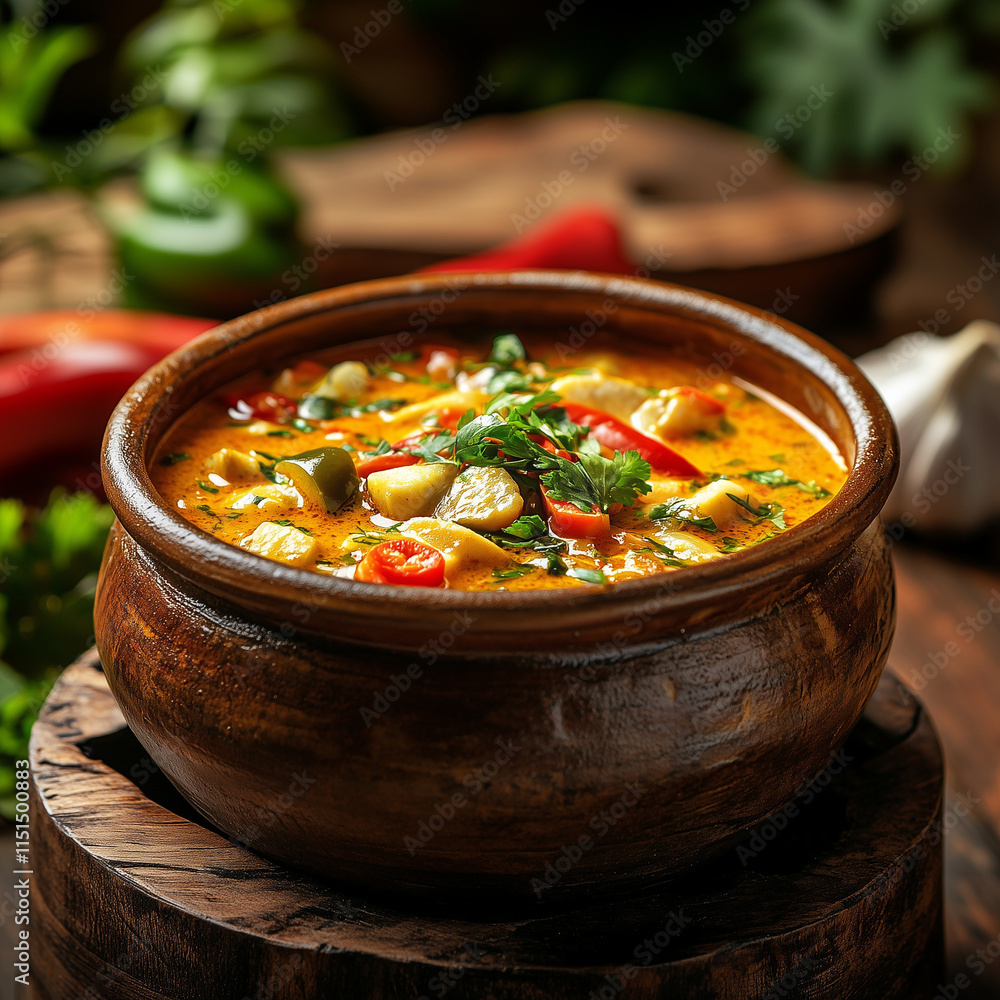 Sundubu jjigae with green onions and chili flakes, served in a clay pot, inviting Korean ambiance Sundubu jjigae with green onions and chili flakes, served in a clay pot, inviting Korean ambiance