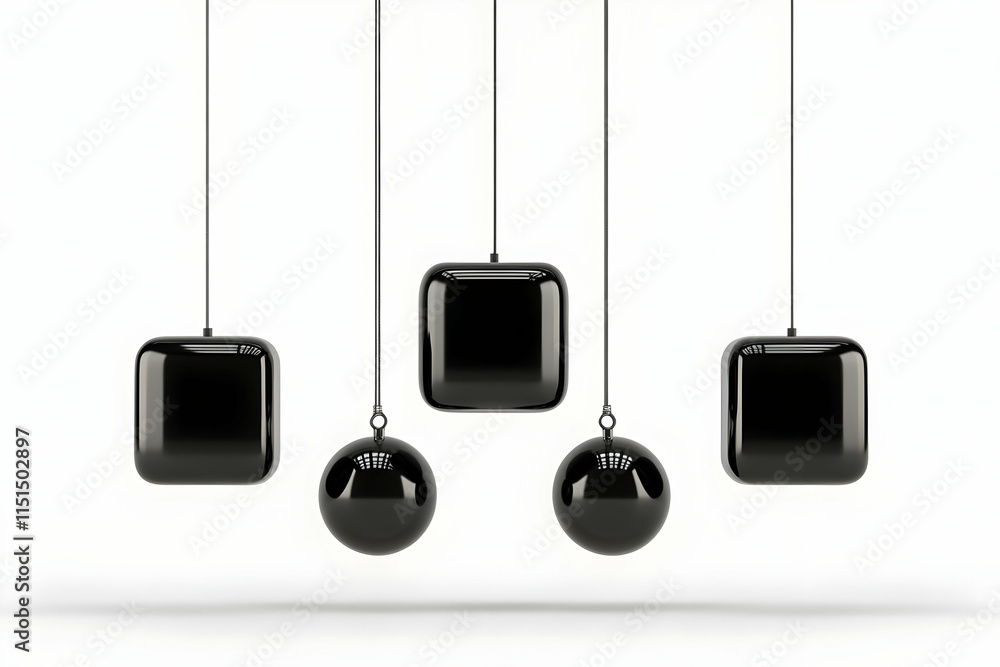 Black Abstract 3D Render of Hanging Shapes Black Abstract 3D Render of Hanging Shapes