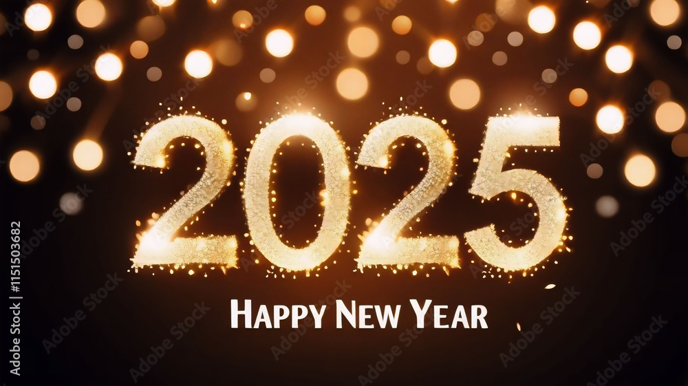 Golden Bokeh, Happy New Year 2025 Typography Golden Bokeh, Happy New Year 2025 Typography