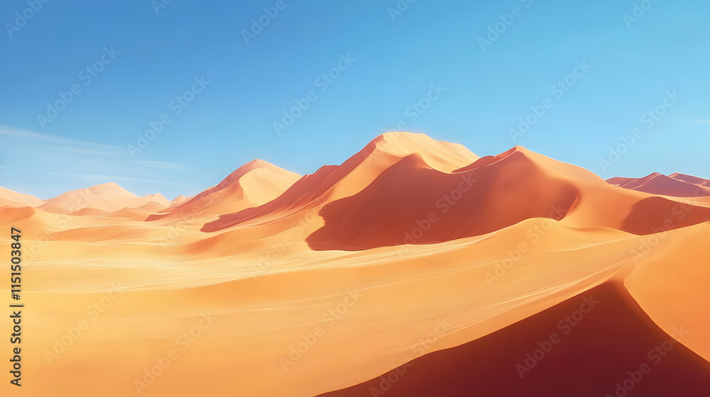 Naklejka premium Majestic Desert Landscape: Golden Sands Under a Clear Sky