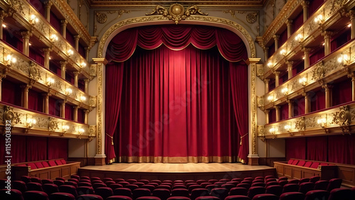 A grand opera house with velvet curtains and golden embellishments. new image 