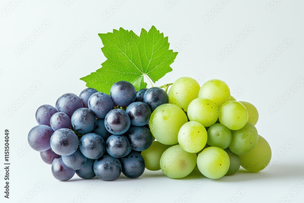 close up of two bunches of grapes, one purple and one green close up of two bunches of grapes, one purple and one green