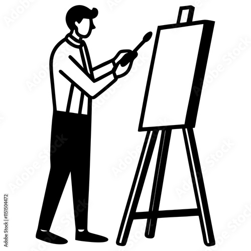 Artist painting silhouette on white background