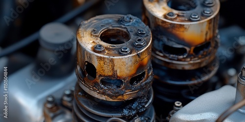 Burned piston in a motorcycle engine indicates significant damage, as the burned piston resulted from insufficient oil. A burned piston can severely impact engine performance and longevity.