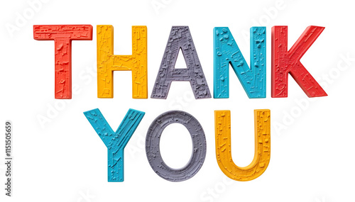 Colorful Paper Letters Shaping the Word Thank You Isolated on White and PNG Transparent Background