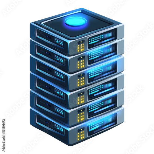Obraz na płótnie Server farm icon featuring stacked data servers, designed with a transparent background for versatility in digital applications w salonie