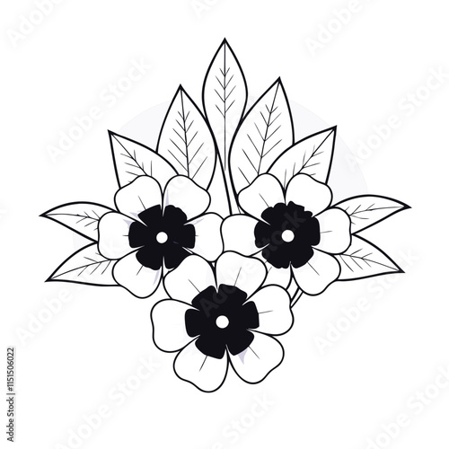 a black and white line drawing of a bouquet of flowers.