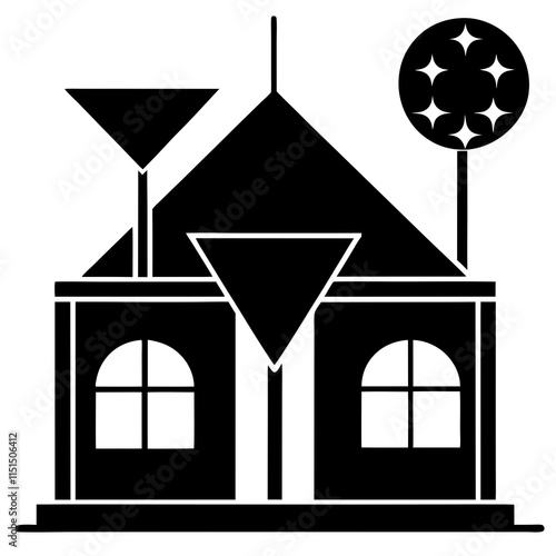 Nightclub silhouette on white background