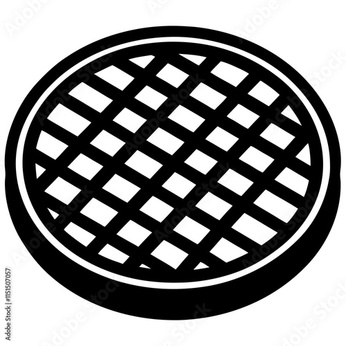 Sewer grate silhouette on white background