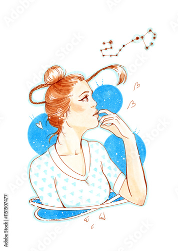 Drawing of a woman presenting horoscope astrological zodiac sign Scorpio. Female magic collection with marker technique