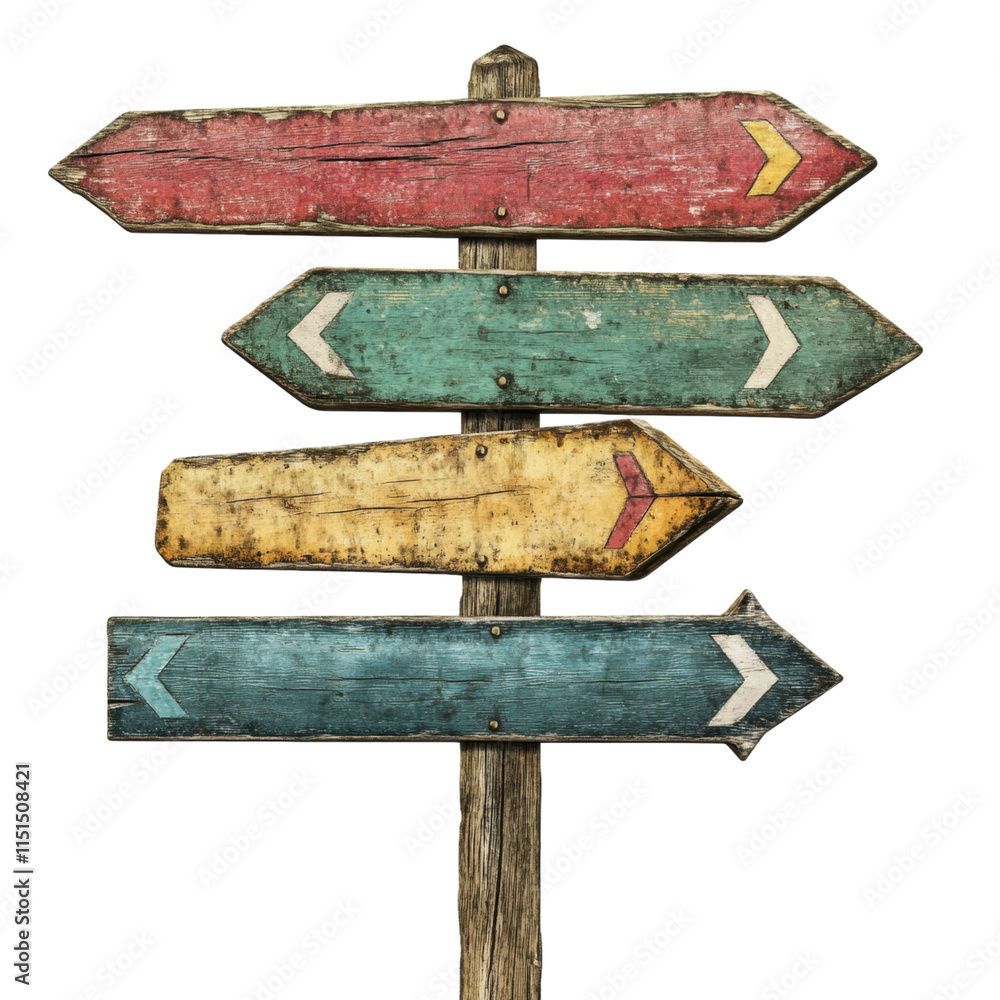 Directional street sign icon with multiple arrows, clear design, versatile use, transparent background, ideal for navigation and signage applications