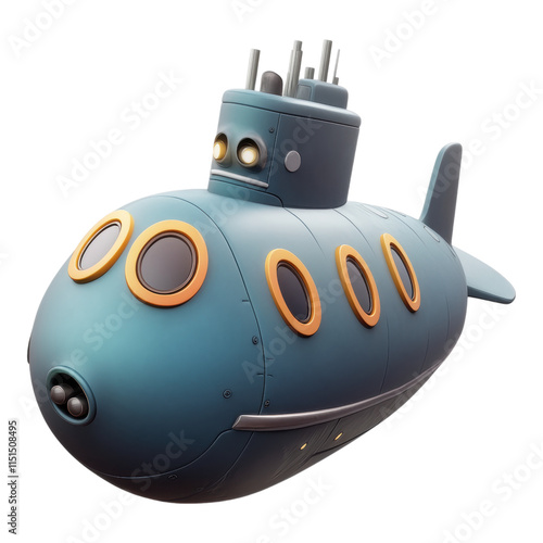 Submarine Icon with Portholes, detailed design, transparent background, versatile for digital use, ideal for marine-themed projects, modern style photo