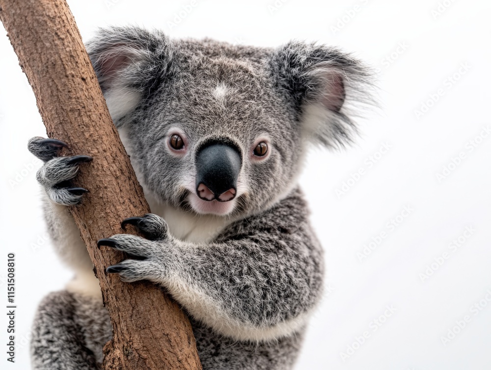Naklejka premium close-up of a koala bear climbing on a tree branch