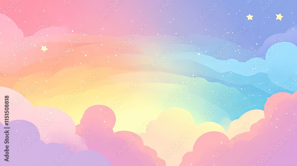 Abstract kawaii colorful rainbow sky background with soft pastel gradients and comic graphics – ideal for wedding card designs and presentations Abstract kawaii colorful rainbow sky background with soft pastel gradients and comic graphics – ideal for wedding card designs and presentations