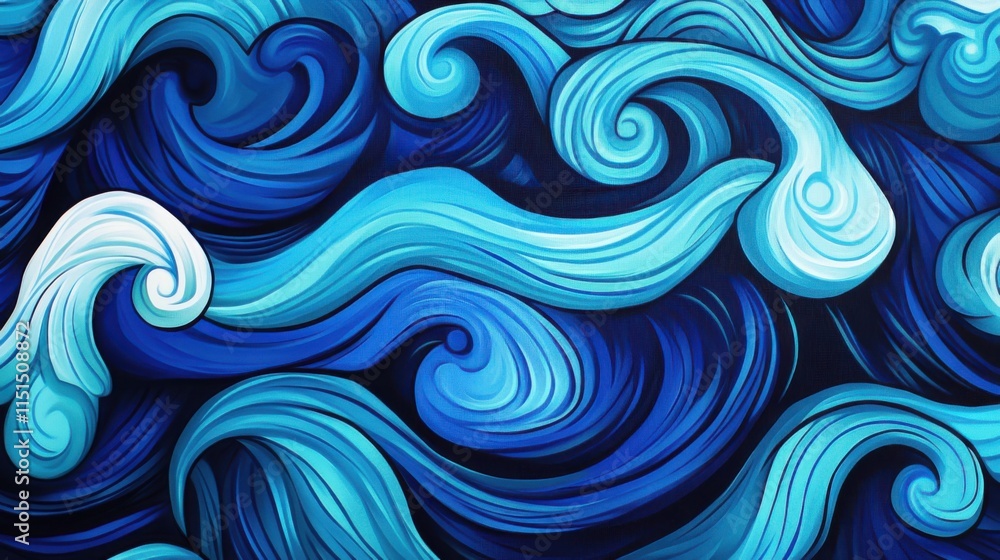 Abstract Ocean Wave Painting: Deep Blue Swirls and Turquoise Curls Abstract Ocean Wave Painting: Deep Blue Swirls and Turquoise Curls