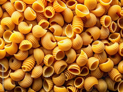 Drone's-eye view: uncooked trivelle pasta, a textured food background. photo