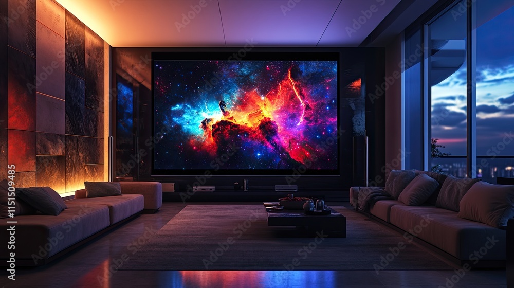 Modern home theater with nebula projection. Modern home theater with nebula projection.