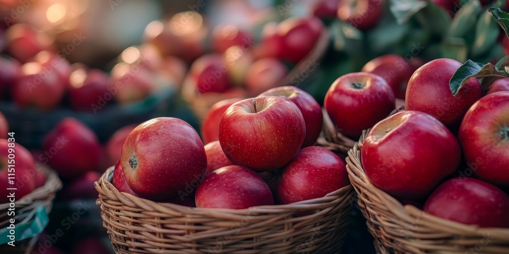 Harvest of red apples displayed in baskets, showcasing the vibrant colors and freshness of the red apple fruits. These red apple fruits highlight the abundance of the harvest season. Harvest of red apples displayed in baskets, showcasing the vibrant colors and freshness of the red apple fruits. These red apple fruits highlight the abundance of the harvest season.