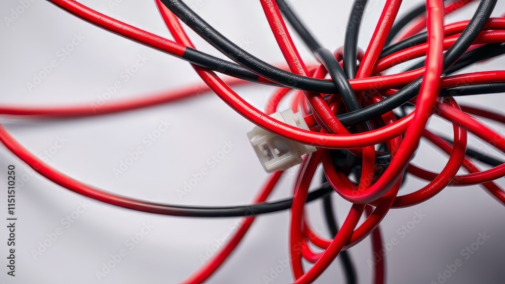 Red Black Wire Tangled White Connector Isolated Background High-Resolution Red Black Wire Tangled White Connector Isolated Background High-Resolution