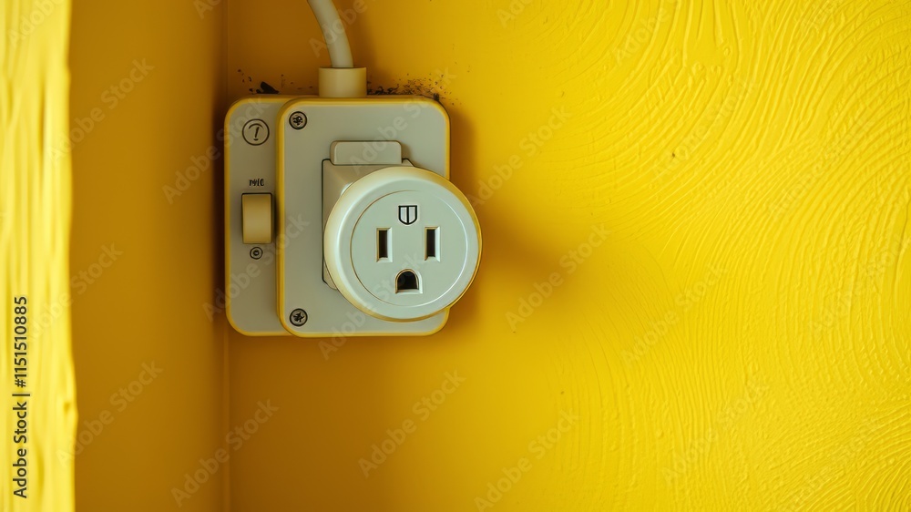 Retro Electrical Plug Corner Yellow Wall Home AI Photo, Bright Colors, Sharp Focus, Depth, Mood, Lighting, Atmosphere Retro Electrical Plug Corner Yellow Wall Home AI Photo, Bright Colors, Sharp Focus, Depth, Mood, Lighting, Atmosphere
