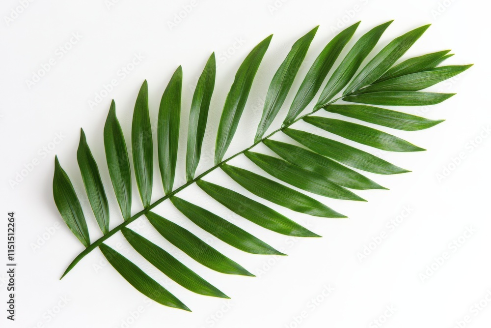 a single green palm leaf against a white background a single green palm leaf against a white background