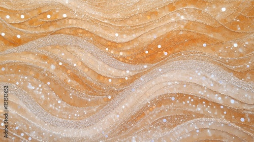 Textured abstract background with wavy patterns and sparkling dots in warm tones.
