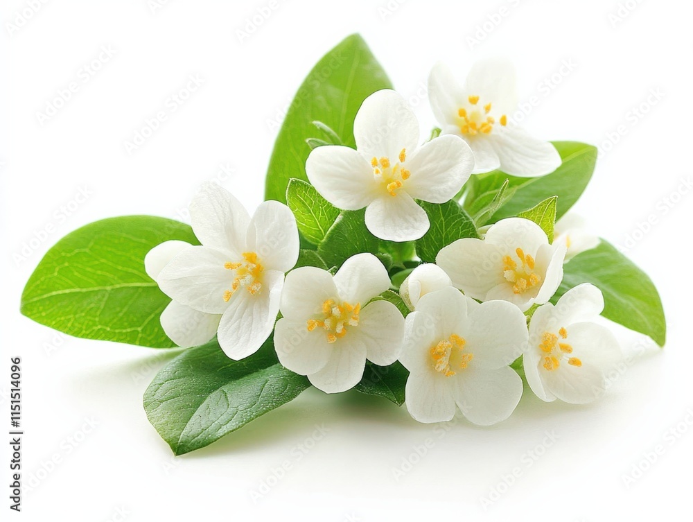 white jasmine flowers and green leaves white jasmine flowers and green leaves
