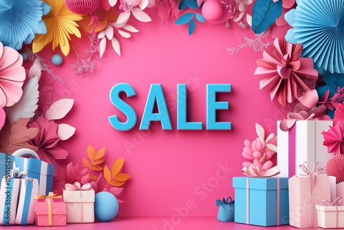 Summer Sale Banner in Pink Rosa Blau, Sommer Rabatt Sale Banner für Angebote im Sommer, Sommerschlussverkauf oder sonstiger Anlass, Shopping Offerte und Ausverkauf im knalligem Sommer Style