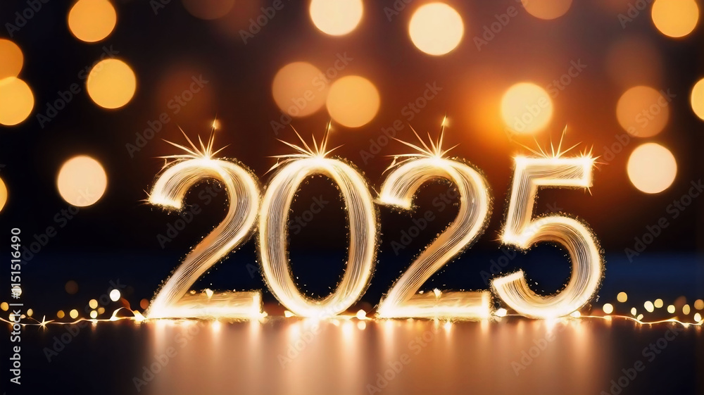 2025 sparks and warm lights, Happy New Year 2025 sparks and warm lights, Happy New Year