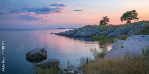 Serene late evening scene on Gotland featuring tranquil landscapes and soft lighting, capturing the essence of Gotland s natural beauty in this picturesque moment at Eksta.