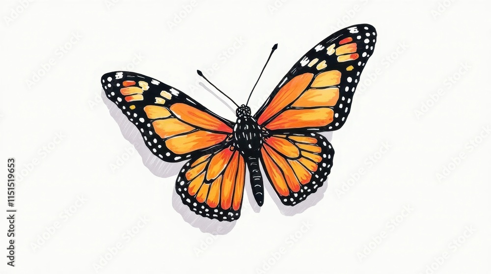 Fototapeta premium Whimsical Butterfly Editorial Illustration with Squiggly Lines