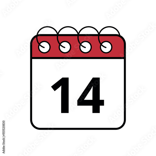 Simple red calendar icon with specific day marked, day 14.