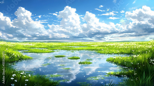 Serene Landscape: Stunning Meadow Reflection