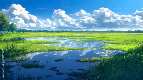 Serene Landscape: A Stunning Meadow Under a Summer Sky