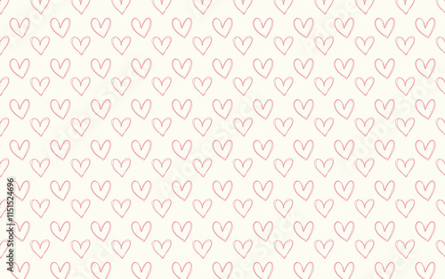 Seamless pattern of hand-drawn pink hearts on a light background. Perfect for Valentine's Day, fabric, and cute designs