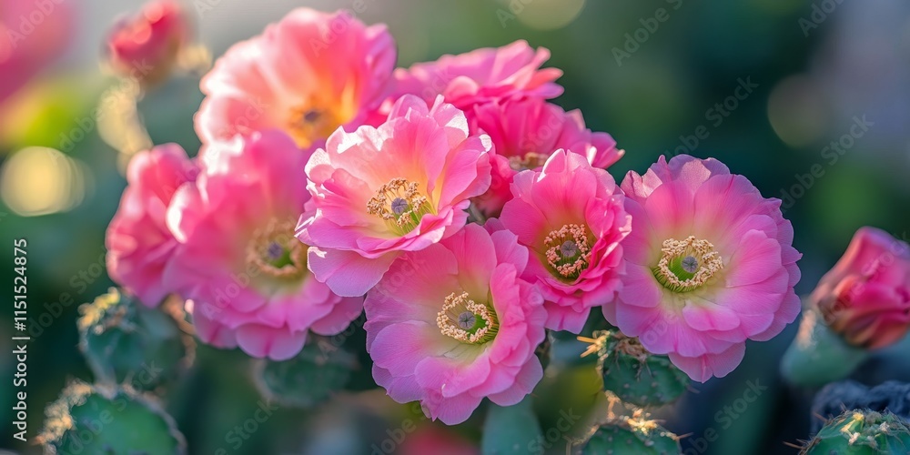 Obraz premium Close up view of a vibrant bunch of pink desert roses nestled against a lush green natural background, showcasing the beauty and intricate details of these stunning desert roses.