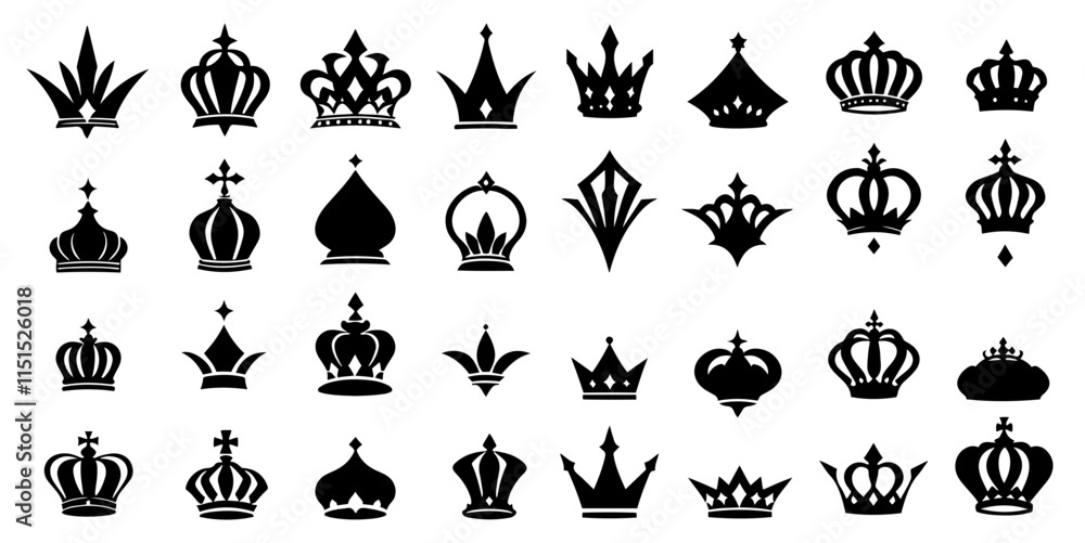 Fototapeta premium Vector Crown Set silhouette black color vector on white background.