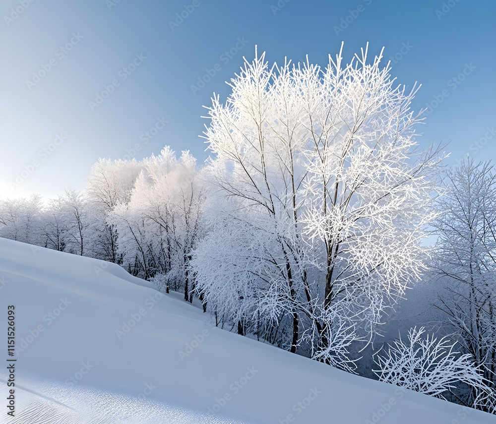 Winter panorama landscape with a snow-covered forest and trees at sunrise. A winter morning marking the beginning of a new day. Winter landscape with sunset, panoramic view Winter panorama landscape with a snow-covered forest and trees at sunrise. A winter morning marking the beginning of a new day. Winter landscape with sunset, panoramic view