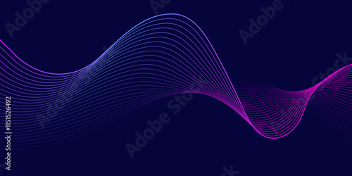 Modern abstract glowing wave lines on dark background. Smooth curved wave line. Dynamic flowing wave lines design element. Futuristic technology and sound wave pattern.