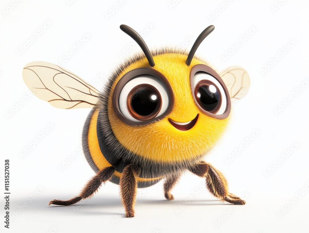 A cute cartoon bee with large eyes on a white background A cute cartoon bee with large eyes on a white background