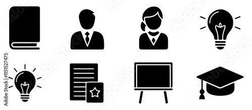 Education icon set vector silhouettes in white background.