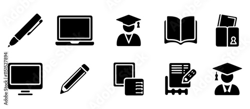 Education icon set vector silhouettes in white background.