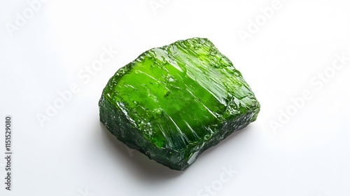 A vivid green specimen of taaffeite, with a subtle purplish glow, placed on a clean white background photo