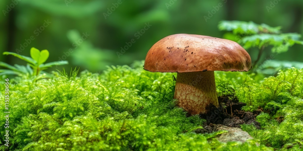 Fungus, specifically boletus, thrives beautifully in lush green moss, showcasing the natural relationship between fungus and its vibrant surroundings in a rich ecosystem. Fungus, specifically boletus, thrives beautifully in lush green moss, showcasing the natural relationship between fungus and its vibrant surroundings in a rich ecosystem.