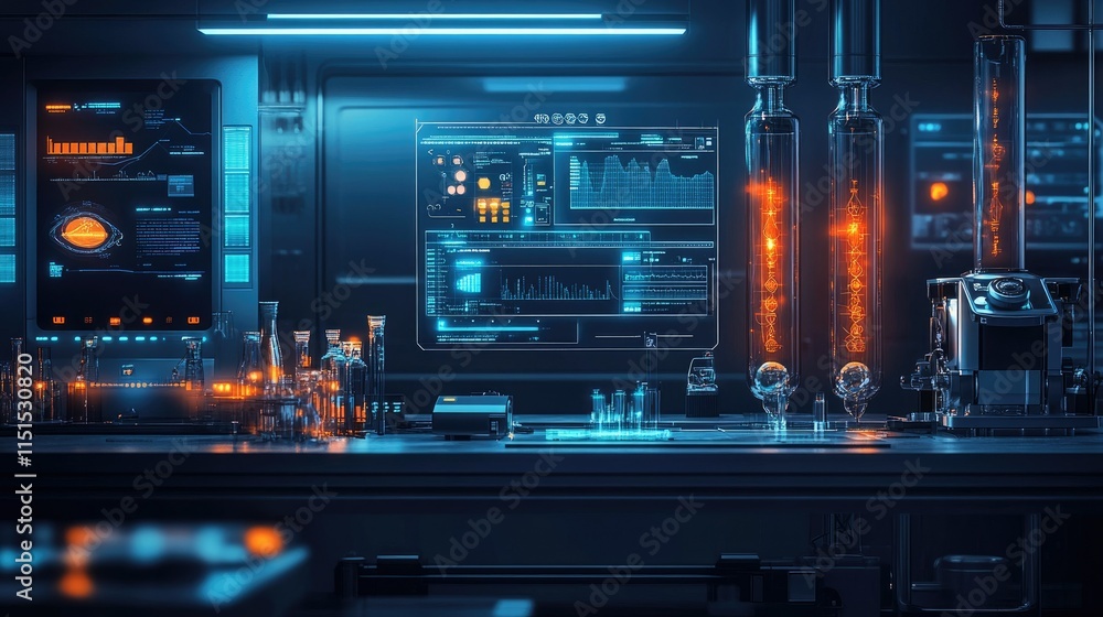 Futuristic Laboratory Scene with Advanced Technology and Data Visualization Futuristic Laboratory Scene with Advanced Technology and Data Visualization