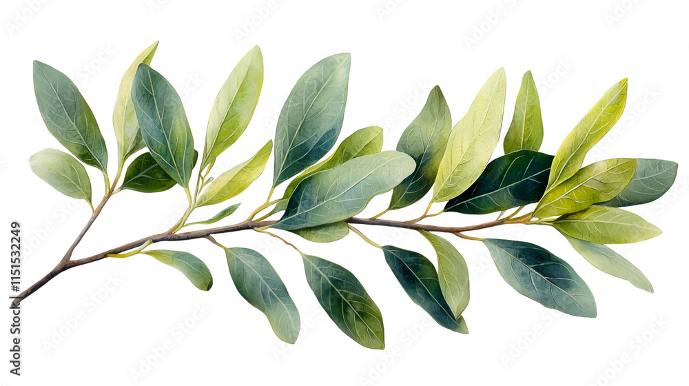 Obraz premium Watercolor Branch with Varied Green Leaves