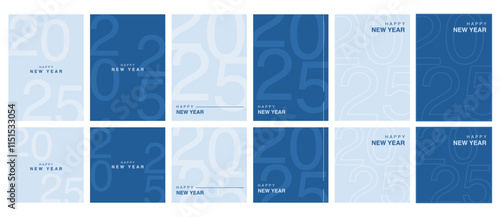 Minimalist Happy New Year 2025 poster with modern typography and a blue color theme, perfect for celebrations, social media, and event decor.