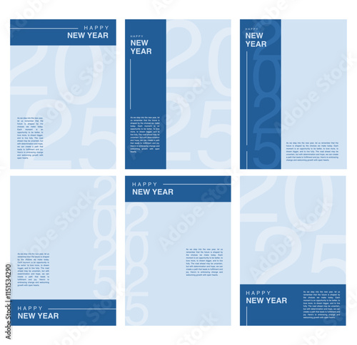 Minimalist Happy New Year 2025 poster with modern typography and a blue color theme, perfect for celebrations, social media, and event decor.