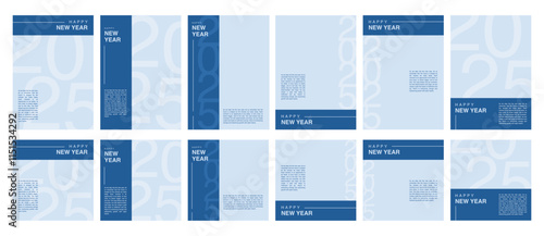 Minimalist Happy New Year 2025 poster with modern typography and a blue color theme, perfect for celebrations, social media, and event decor.