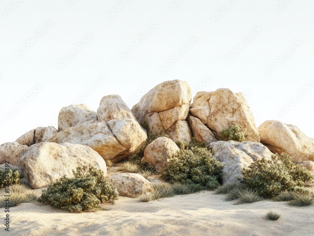 a desert landscape with large rocks and shrubs a desert landscape with large rocks and shrubs